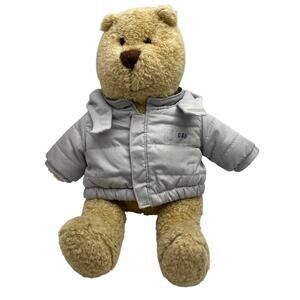 Baby Gap Brannan Teddy Bear Plush Stuffed Toy Curly Fur Gray Puffer Jacket Vtg